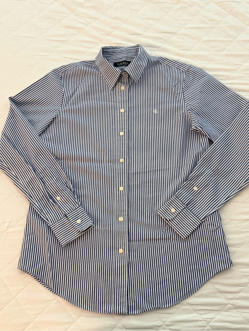 Lauren Ralph Lauren Womens Blue & White Stripe NON IRON Dress Shirt size S
